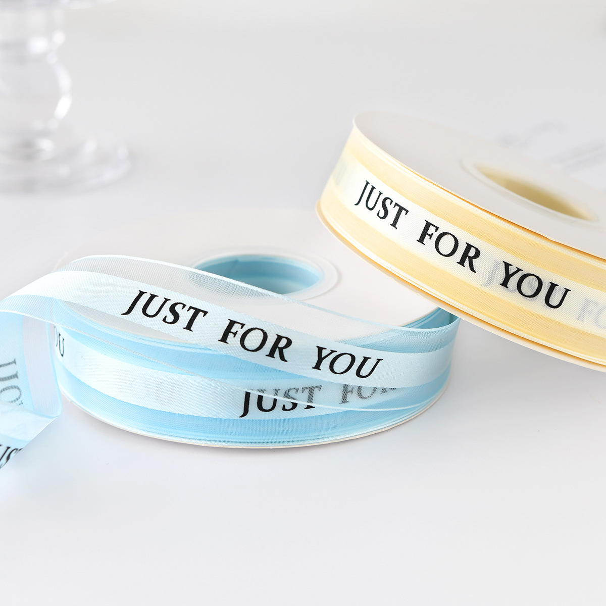 Factory direct sales: 2.5cm medium satin edge gauze English ribbon High-quality snow gauze ribbon flower packaging ribbon gift cake pic 4