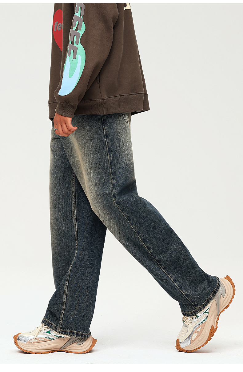 春款男裤宽松美式高街复古牛仔裤男新款直筒阔腿裤高级感男士裤子详情12