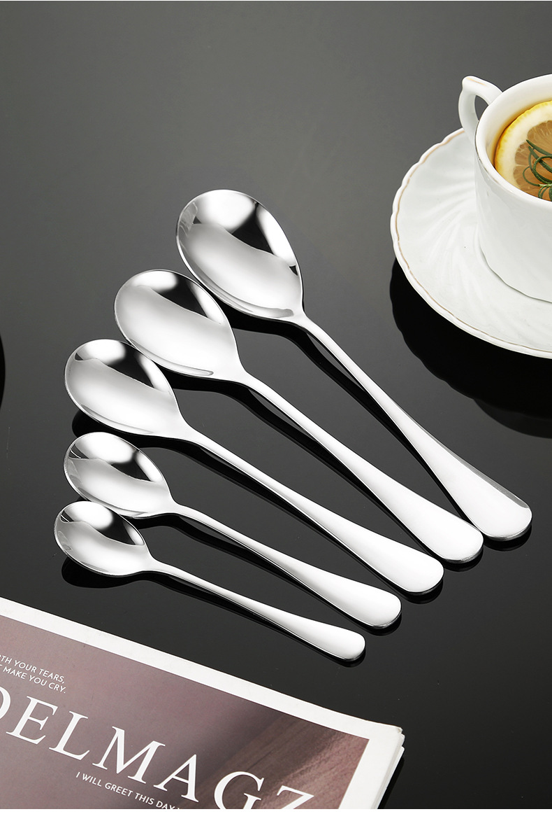 不锈钢勺子家用吃饭汤勺长柄甜品圆尖勺酒店1010西餐具牛排刀叉勺详情17