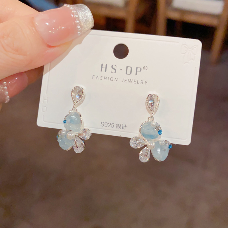 夏季小清新水晶蝴蝶耳坠女s925银针小众气质简约甜美百搭耳环批发详情10
