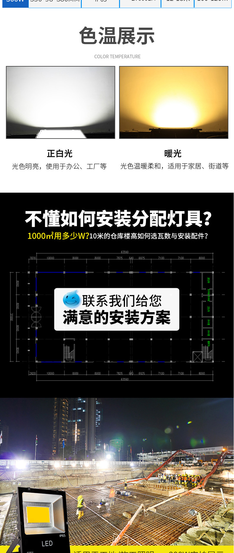 LED投光灯户外防水照明灯强超亮工程款投射灯室外球场工地广告灯详情8