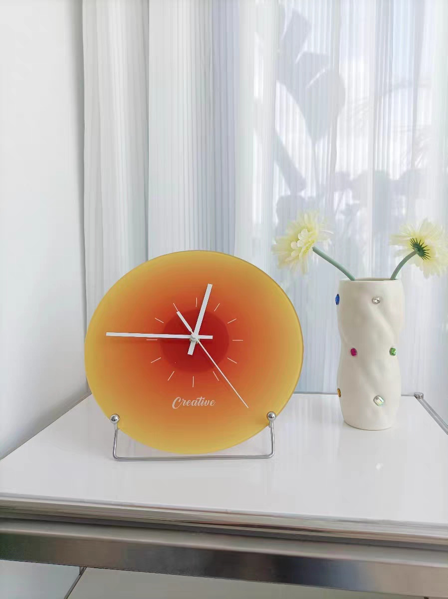 工厂创意日落玻璃钟挂表家居网红静音挂钟简约落日客厅落日时钟详情5