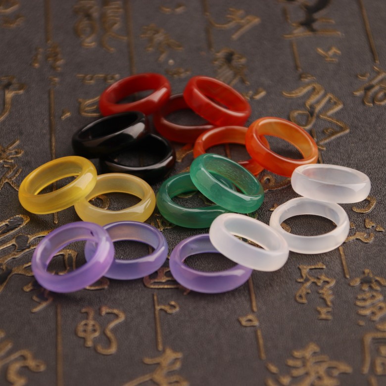 彩色天然玛瑙戒指戒圈绿白粉红情侣指环对戒尾戒指圈 玉髓戒指礼详情46