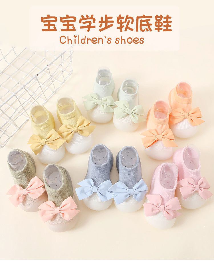 New spring and summer bowknot baby and toddler princess-style indoor and outdoor anti-slip and anti-collision baby and toddler walking shoes and socks pic 1