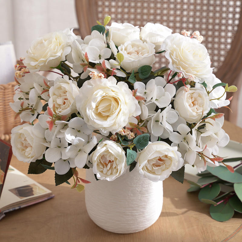 6叉芙蓉玫仿真花假花创意花束自然风装饰餐桌茶几花艺摆设详情15