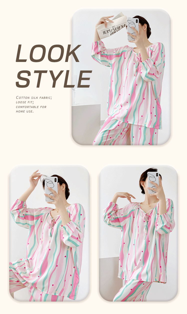 New long-sleeved Chinese-style cotton and silk pajamas for women in spring and autumn, worn on the outside, exude a sense of high-end new Chinese-style summer home pic 13