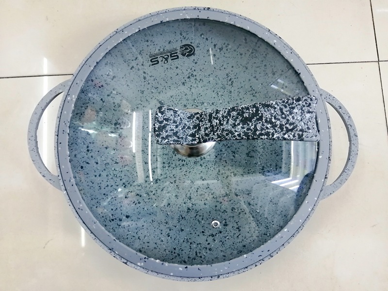 Double-ear non-stick, double-bottom granite cast aluminum wok, flat pan, hot pot, multi-functional pot, fire, electric, universal WOK pic 2