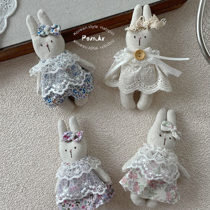 新款韩版森系甜美兔兔娃娃蕾丝碎花裙小公仔中小儿童玩具配饰挂件详情7