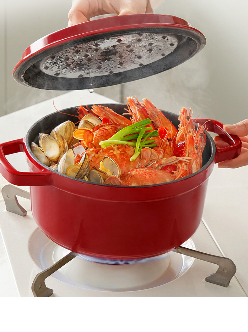 C&E Creative Enamel Soup pot with a frosted black cast iron multi-functional non-stick cooking and stewing function for kitchen use pic 6