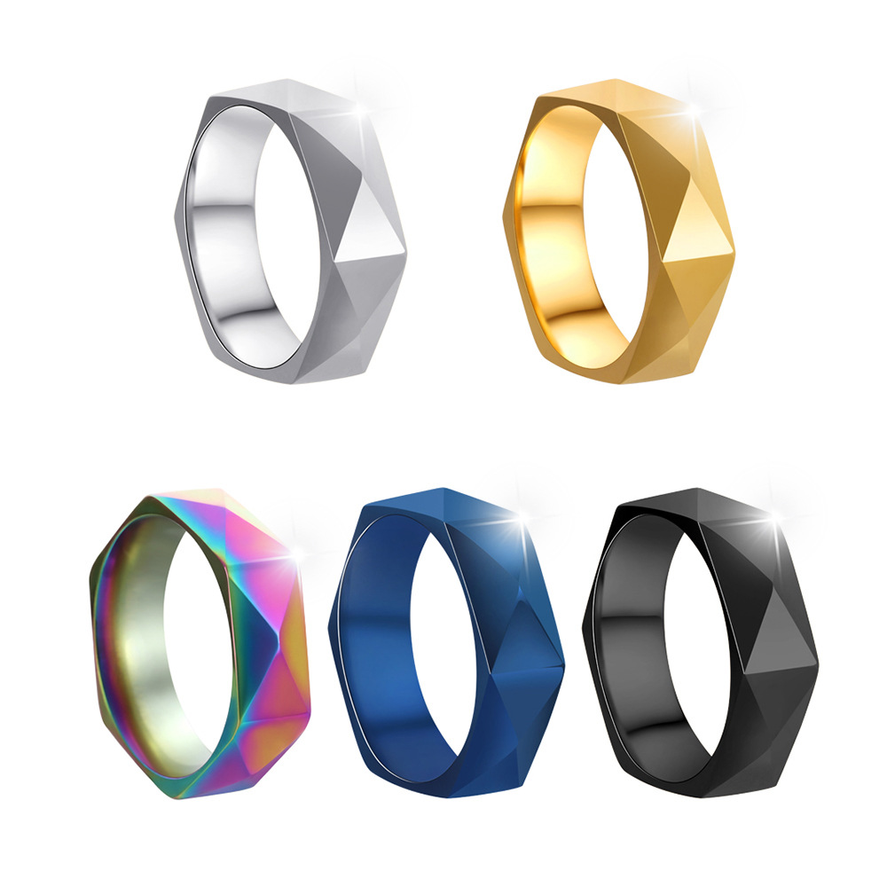 New Amazon cross-border titanium steel ring for men, 6mm diamond-shaped cut ring, simple geometric style ring pic 2