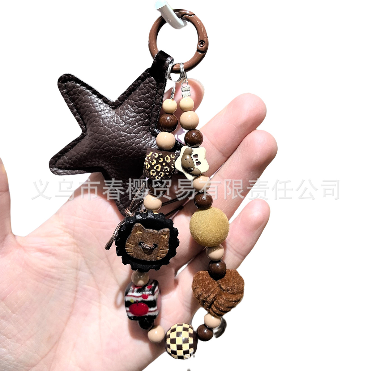 Autumn and winter new American retro coffee-colored M-bean felt bread chain, leather lanyard bag pendant, keychain, ccd pendant pic 1