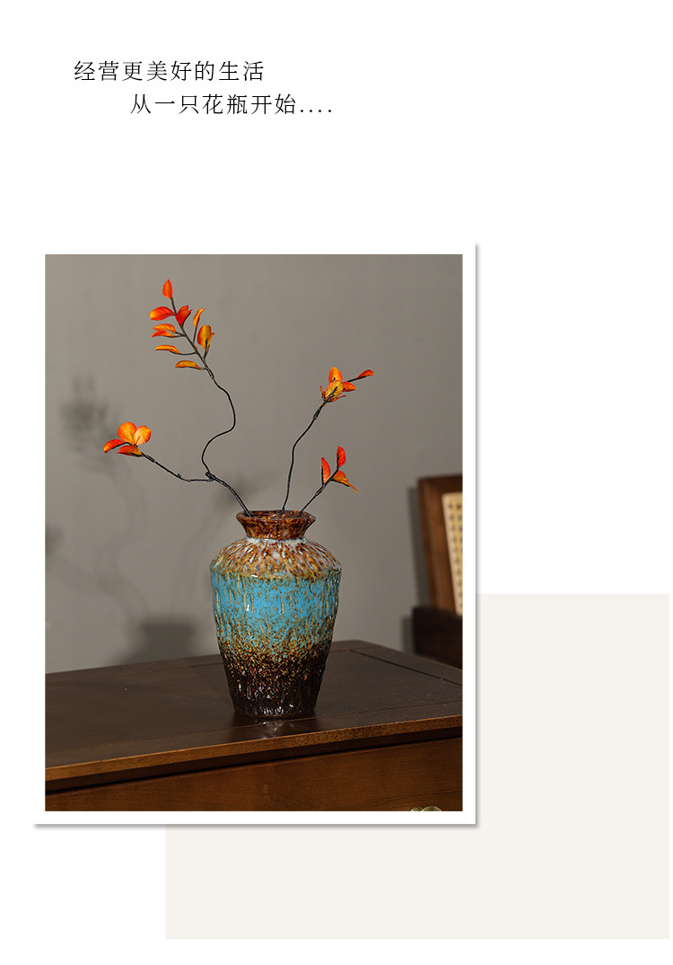 2026 European retro style ceramic vase, wabi-sabi style living room high-end feel, coarse earthenware jar, simple dried flower arrangement, flower vases and ornaments pic 6