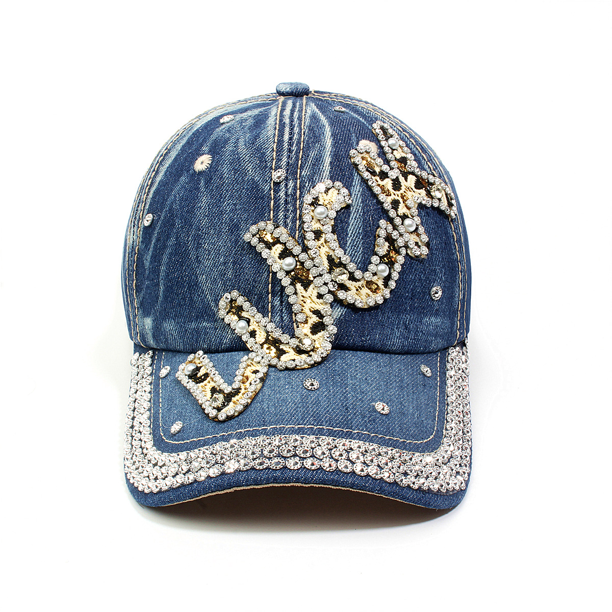 跨境外贸新款牛仔布女镶钻欧美国休闲成人棒球帽时尚洋气鸭舌帽子详情14