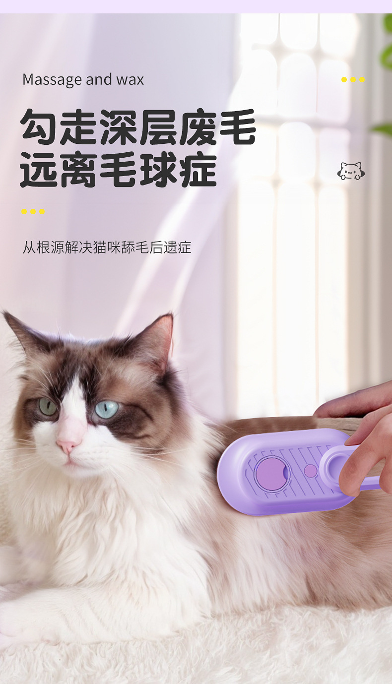 The new pet hair removal one-click steam spray brush can rotate to remove floating hair. It is a cat brush and a massage dog hair removal product pic 4
