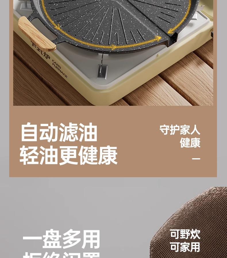 不粘电磁炉韩式麦饭石卡式炉户外家用烤肠烤鱼烤肉格林烤盘详情8