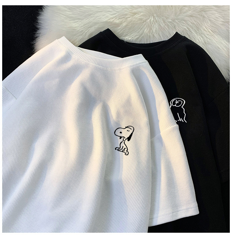 短袖t恤男士夏季港风薄款ins潮牌潮流宽松体恤重磅华夫格情侣半袖详情7