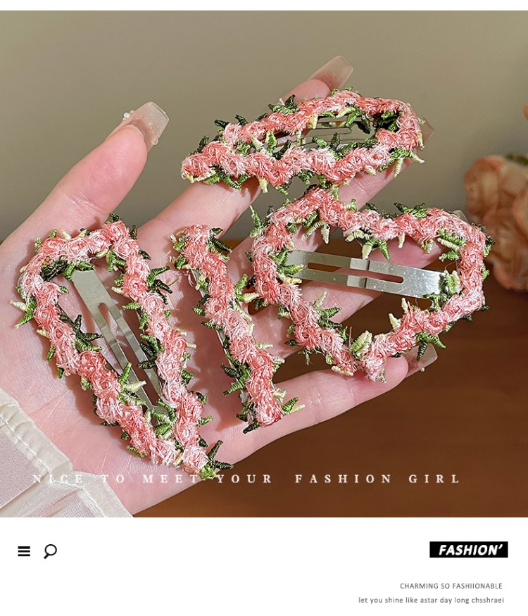 高级感粉色花朵发夹女2025新款甜美爱心BB夹前额侧边刘海发卡头饰详情5