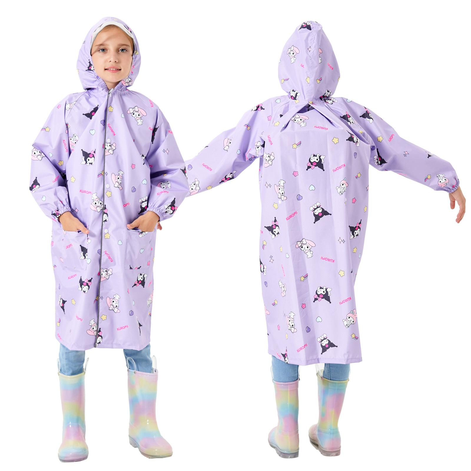 高品质库洛萌奥特儿童雨衣长款书包位大帽檐雨衣中小童雨披强防水详情4