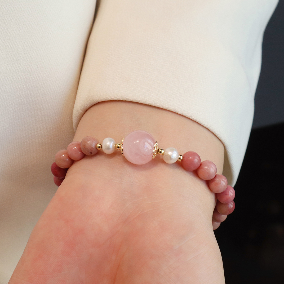 红纹石手链天然淡水珍珠玉髓高级感天然石手串女平安扣星星设计详情17