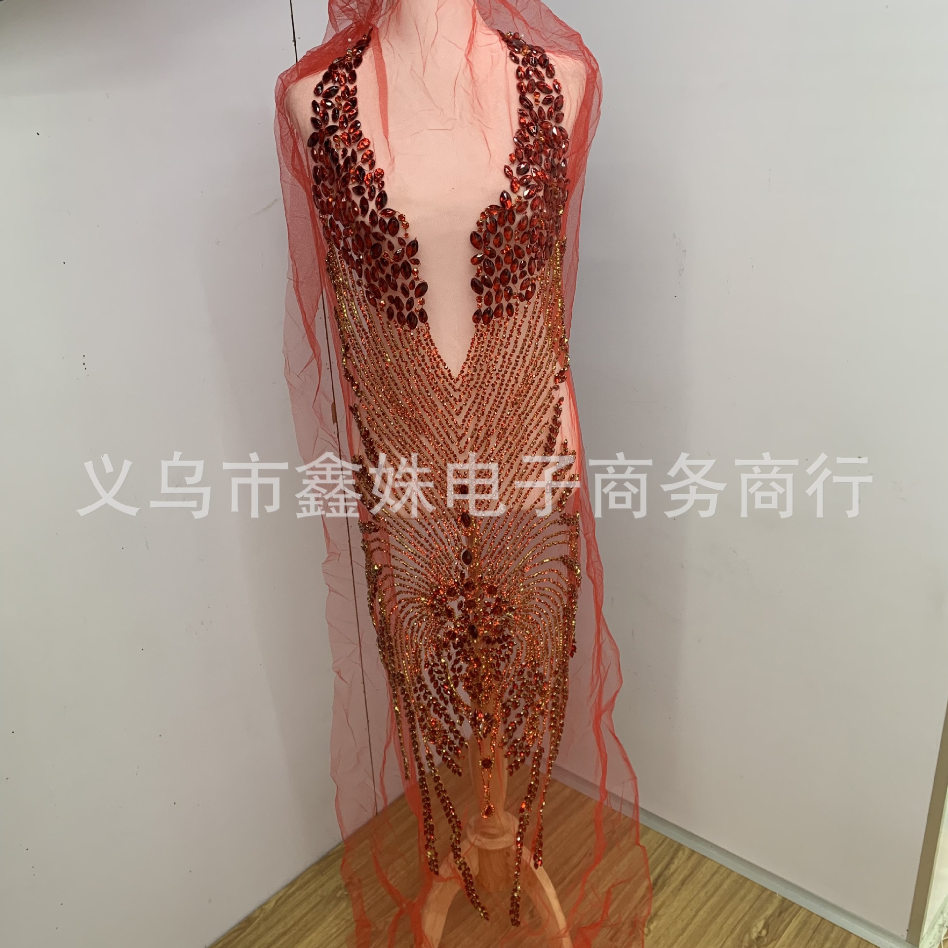 Red large-sized, super-heavy, luxurious large diamond, hand-stitched beads, luxury wedding dress and evening gown, glass rhinestone cut pieces, clothing accessories pic 10