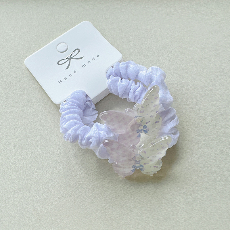 2 pieces of summer ice-transparent butterfly-colored small intestine hair bands, super fairy-like double ponytail elastic hair strings and hair accessories pic 7