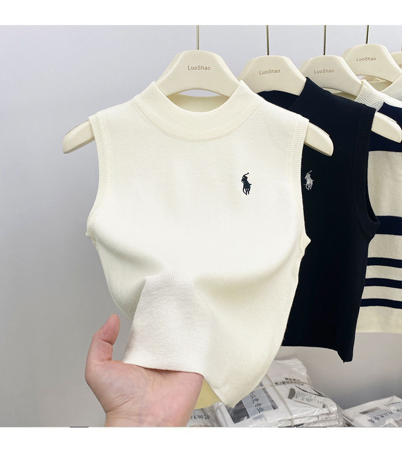 复古优雅高端半高领工字背心女2024春夏新款时尚气质内搭打底上衣详情10