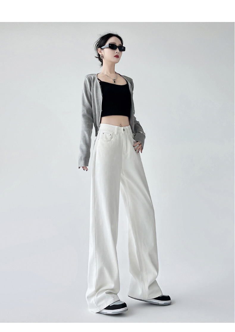 白色阔腿牛仔裤女秋季2025年新款梨形身材高腰宽松拖地直筒裤子女详情36