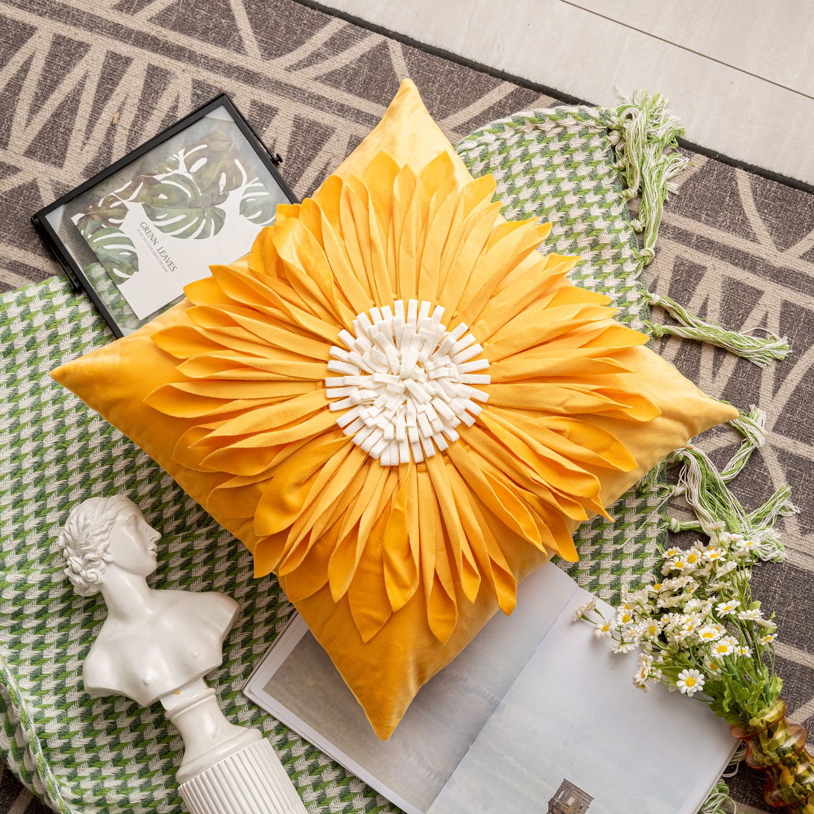 Internet-famous InS-style sun flower pillowcase, small Daisy bedside cushion, office sunflower pillow cover pic 9
