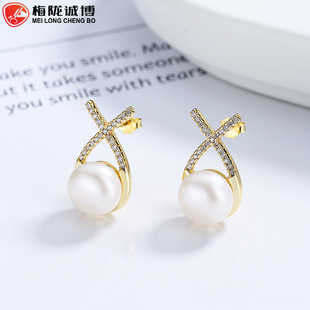 珍珠满钻耳环女925纯银小众轻奢设计圈圈耳扣法式高级感贝珠饰品详情4