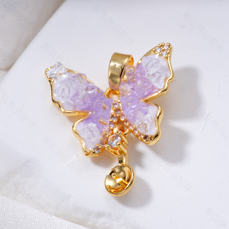 Pearl ring, earneedle pendant, micro-inlaid three-piece set, empty tray butterfly style, oil-dripping design, high-end DIY light luxury accessory pic 6