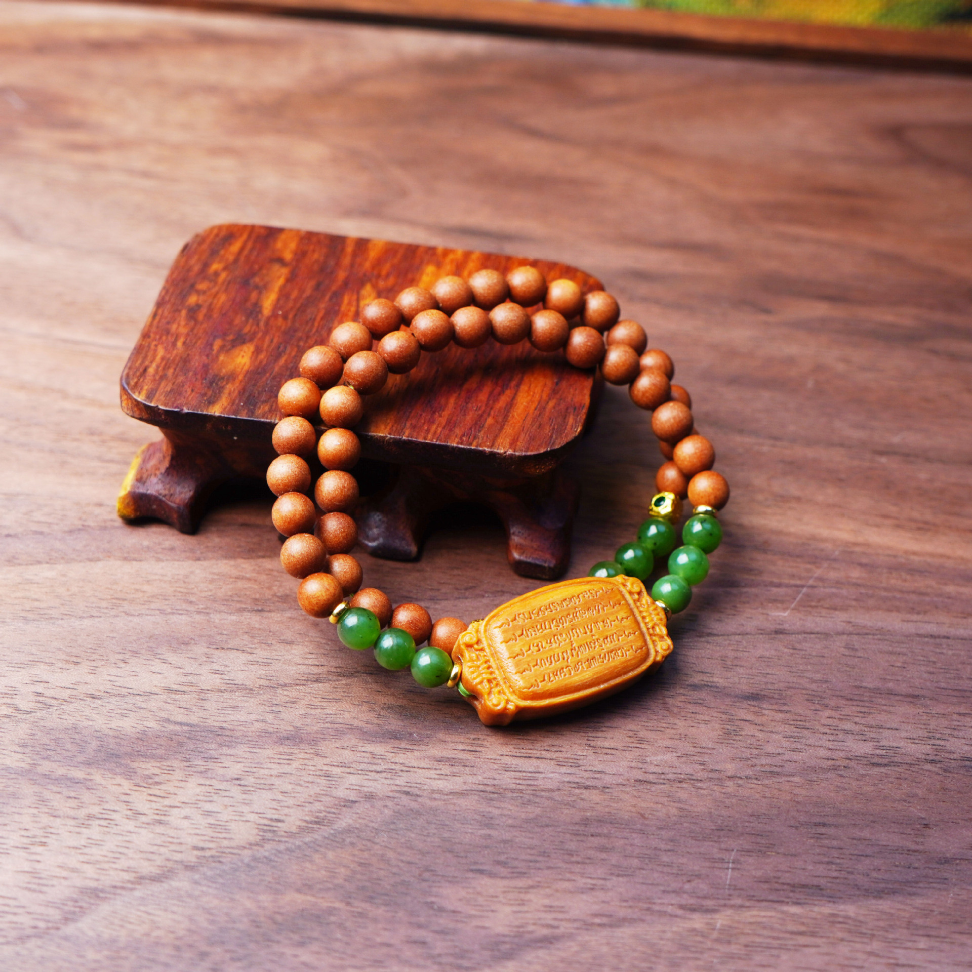 印度老山檀五条经手串中式民族风抹茶绿玛瑙手链景区寺院爆款手链详情28