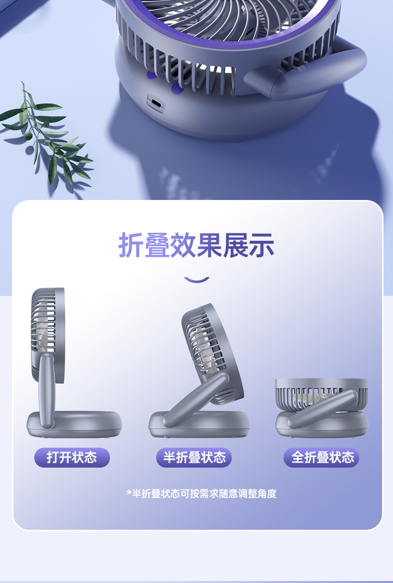 多功能伸缩折叠灯光风扇 USB充电办公家用露营台挂两用对流循环风扇抖音爆款详情26