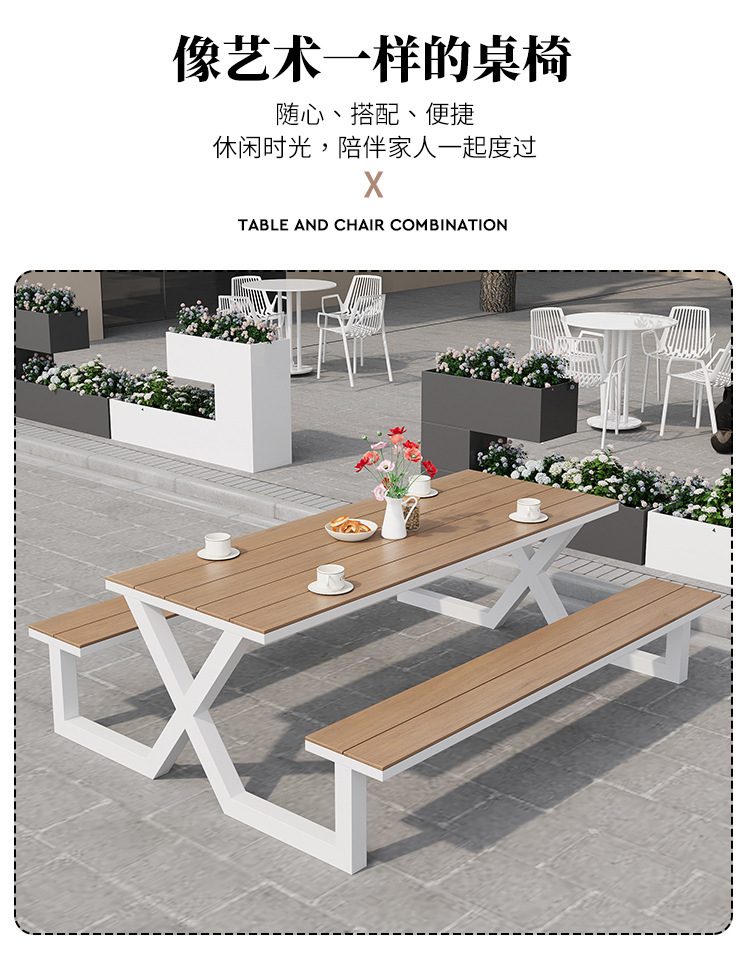 Star Factory outdoor connected park table and chair sets, garden courtyard seats, outdoor benches for scenic spots, square outdoor tables and chairs pic 3
