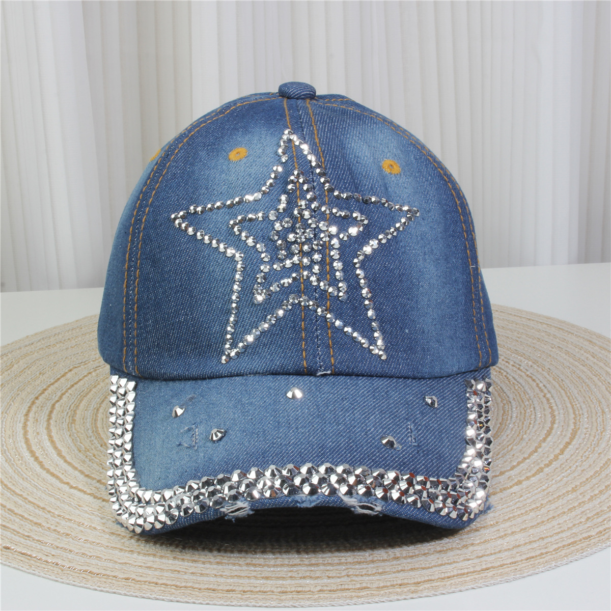 2024新款女士水钻镶钻牛仔布时尚洋气鸭舌帽休闲显脸小成人棒球帽详情26