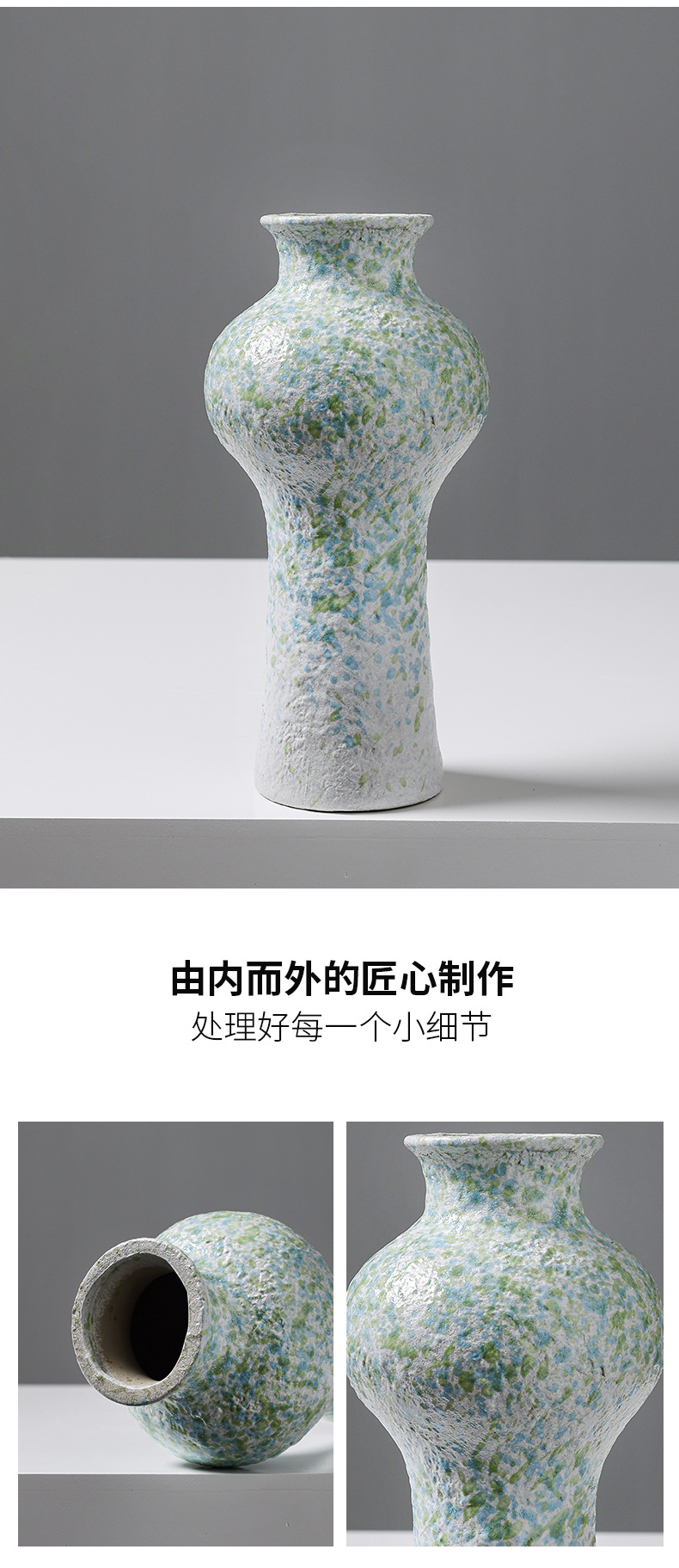 2025 Chinese-style retro ceramic jars, decorative vases, dried flowers, hydroponic, hotel, home, living room, entrance hall, flower arrangement ornaments, a sense of high-end pic 9