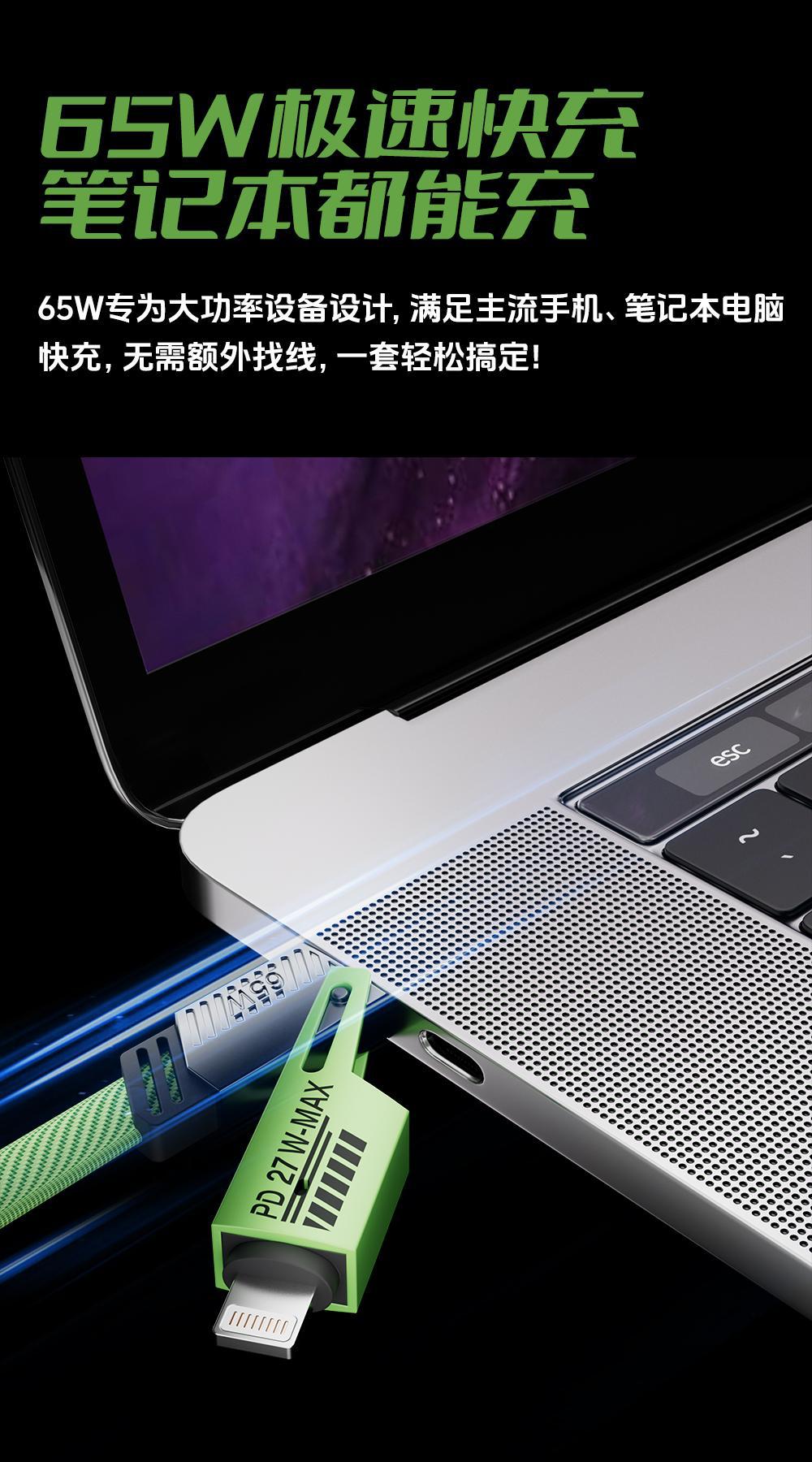 【现货批发】倍魔绿色机甲数据线四合一超级快充65W二拖二充电线.详情5