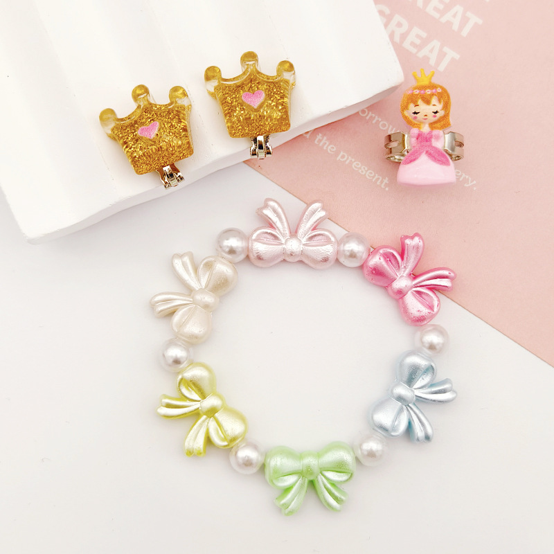 【可以】儿童卡通耳夹戒指手链套装可爱独角兽美人鱼女孩礼物玩具详情11