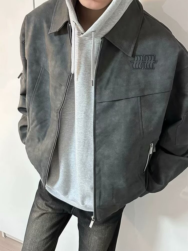 cleanfit American retro lapel leather jacket for men, spring and autumn, high-end and trendy short flight jacket for men pic 3