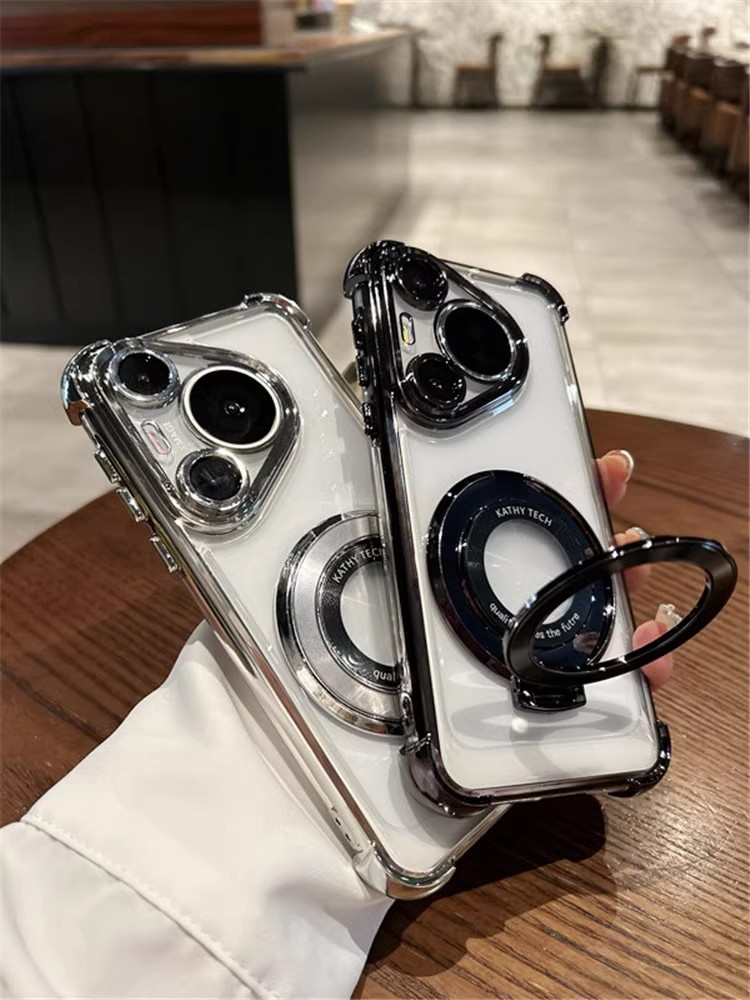 Compatible with Huawei Pura70Ultra phone case, transparent electroplated airbag, magnetic stand, p70Pro all-inclusive lens pic 6