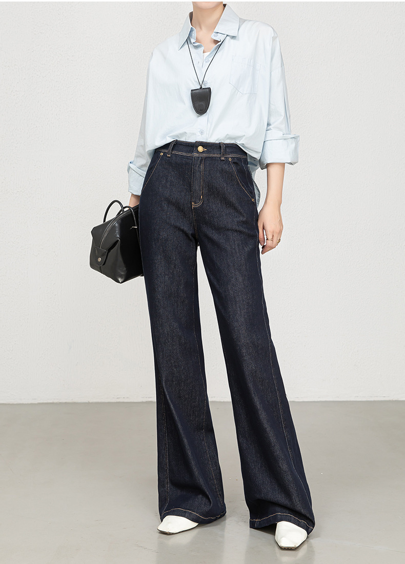 花千瓣高腰微喇牛仔裤女2025秋季新款四面弹宽松显瘦筒喇长裤8197详情23