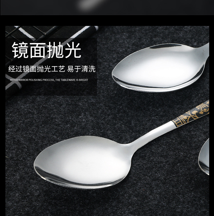 不锈钢创意网红勺子推荐 印花高颜值汤勺 SPOON印尼菲律宾410调羹详情8