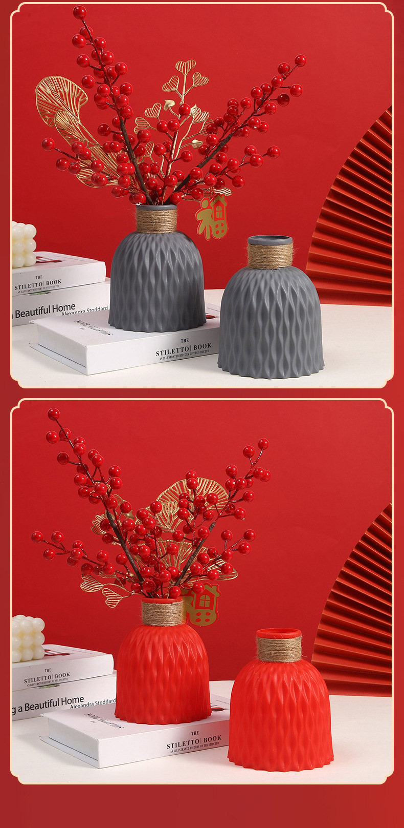 Wholesale of direct sales of imitation ceramic plastic decorative vases, PP living room ornaments, pineapple pattern flower POTS and imitation vases pic 18
