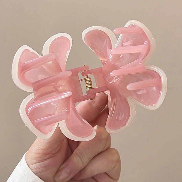 甜美五瓣花果冻色拼接发夹鸡蛋花盘发鲨鱼夹发饰详情16