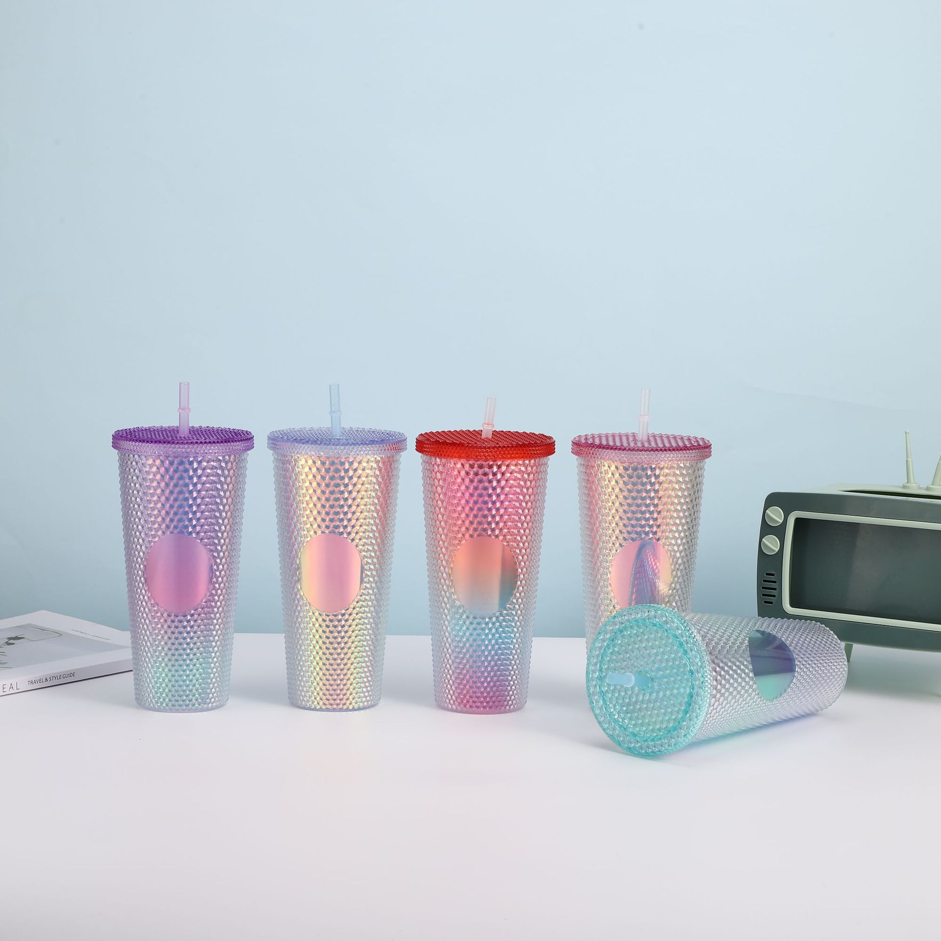 Cross-border Star Dad Double-layer Durian Cup, large-capacity plastic Straw Cup, Creative Star Bar High Appearance Level, Prickly water cup pic 4