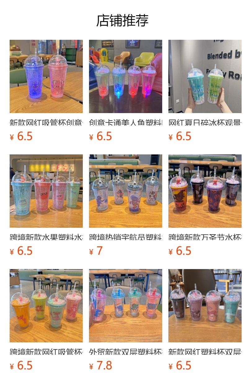 跨境新款冰裂碎冰杯双层塑料水杯批发网红卡通小熊塑料吸管杯茶杯详情1