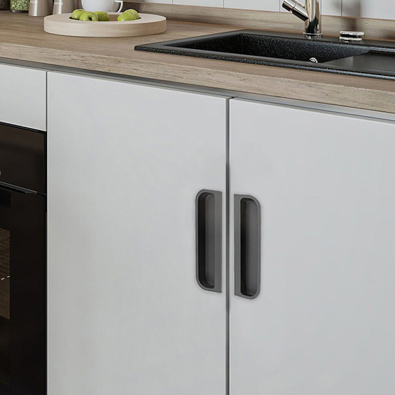 The black invisible handle of the tatami is embedded with the drawer handles of the cabinets and wardrobes. The sliding door is equipped with a golden concealed embedded handle pic 68