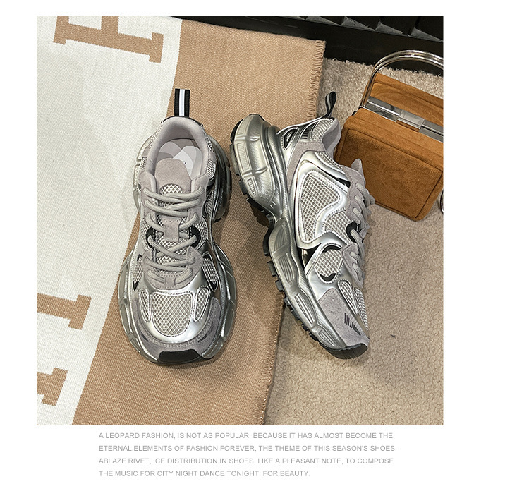 老爹鞋女2025春季新款厚底圆头网面休闲女鞋银色潮牌时尚运动鞋详情27