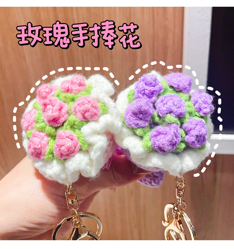Woolen hand-held bouquet sunflower keychain pendant, artificial rose hand-crocheted ins-style bag hanging accessory pic 10