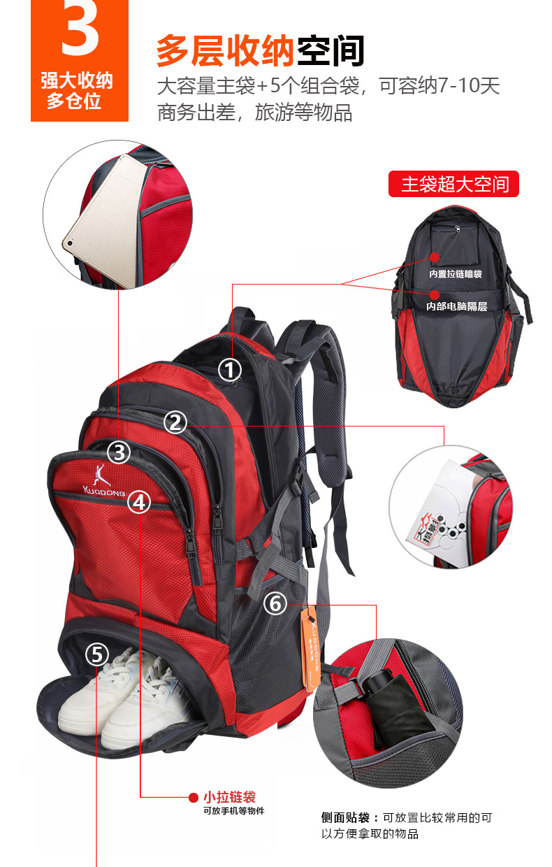 登山包大容量户外旅行背包2023新款双肩包男女运动旅游包一件代发详情6
