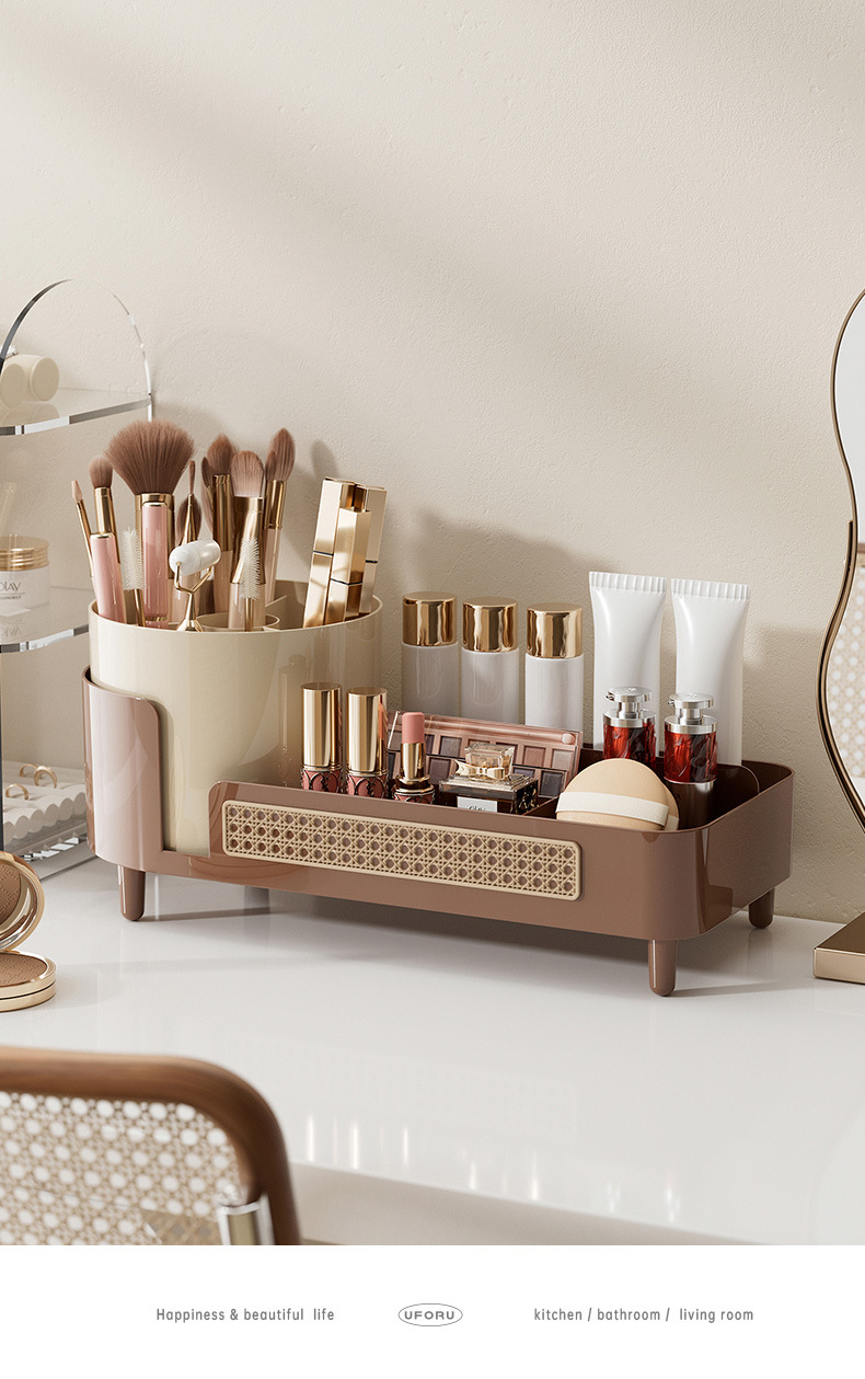 化妆品收纳盒旋转桌面分格梳妆台置物架大容量高颜值护肤品整理盒详情14
